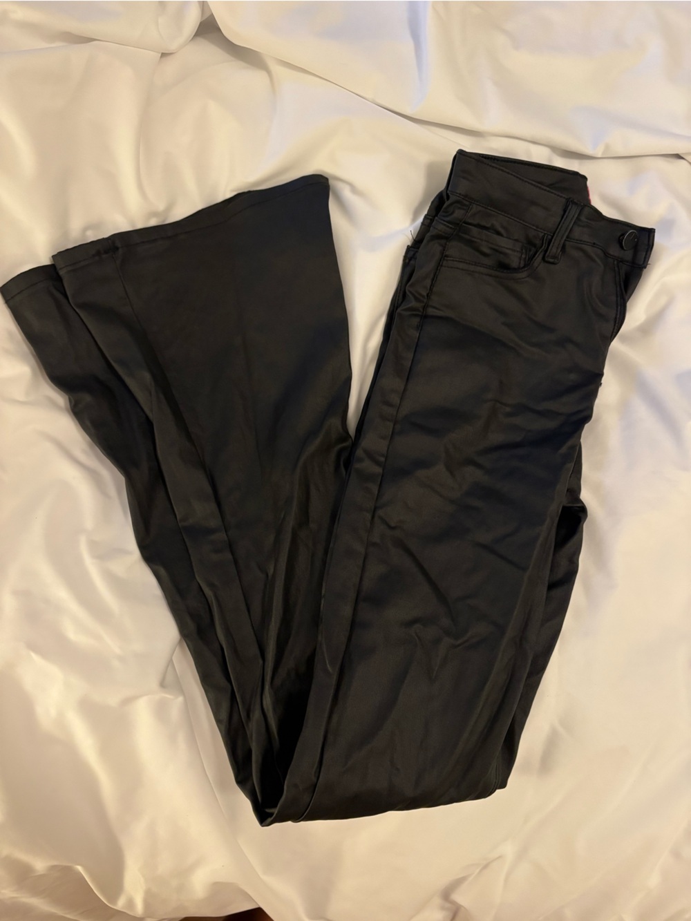 Black High-Rise Flare Faux Leather Pants - Women
